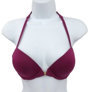 Victoria's Secret Women's Push Up Bra Size 32C Berry Purple T Back Front Close